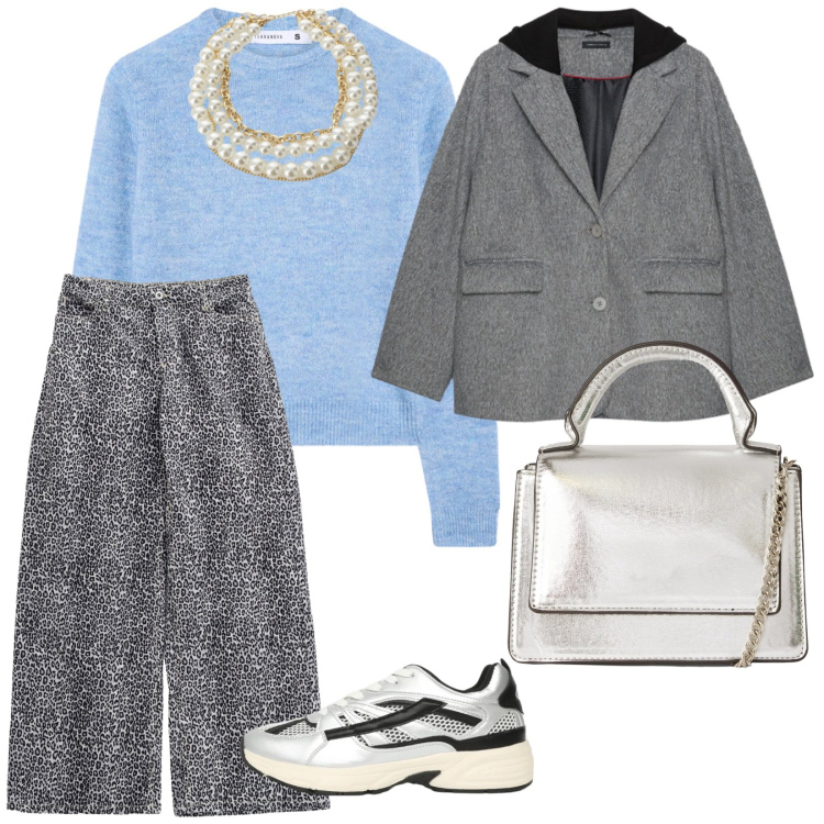 Outfit donna - La collana di perle. per Tutti i giorni. Abbinamento con maglieria, borse a tracolla, sneakers, cappotti, collane, pantaloni.