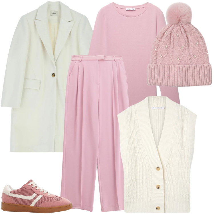 Outfit donna - Total look #2341906. Stile Casual per Tutti i giorni. Abbinamento con sneakers, gilet, t-shirt, pantaloni, cappotti, berretti.