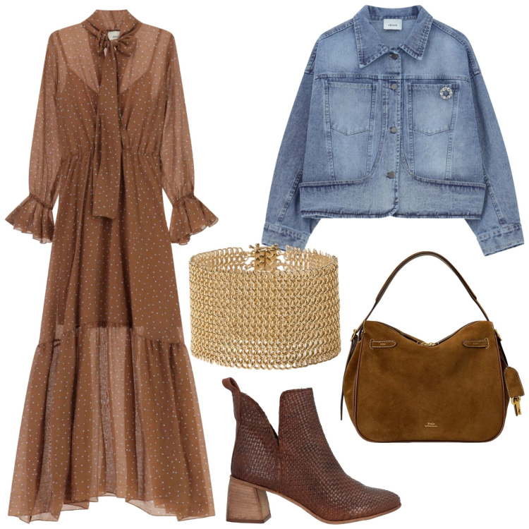 Outfit donna - Total look #2341910. Stile Romantica per Tutti i giorni. Abbinamento con stivaletti, blazer, vestiti lunghi, borse a mano, braccialetti.