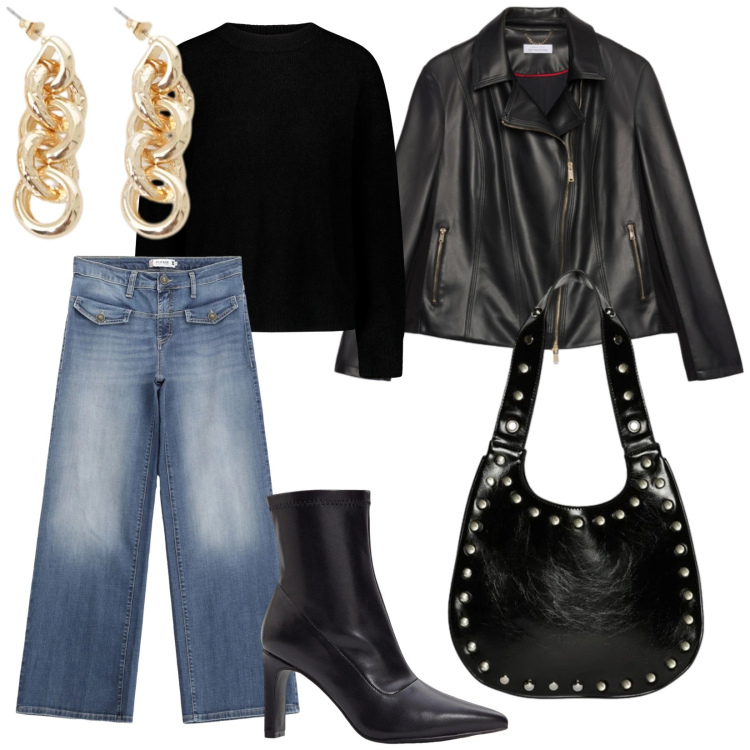 Outfit donna - Al pup. per Serata fuori. Abbinamento con stivaletti, giacche, borse a spalla, jeans, orecchini, maglieria.