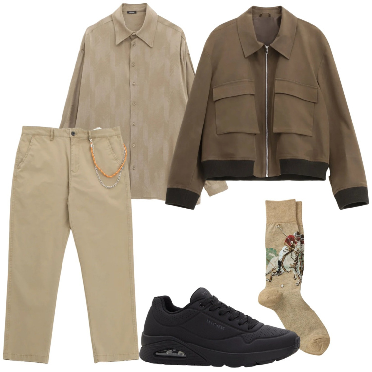 Outfit uomo - Colori di stagione. per Tutti i giorni. Abbinamento con sneakers, camicie, giacche, pantaloni, calzini.