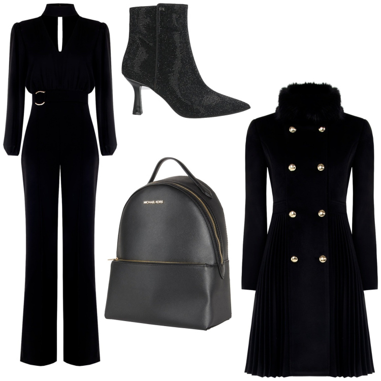 Outfit donna - Workwear ideas. Stile Glamour per Ufficio. Abbinamento con stivaletti, zaini, cappotti, tute.