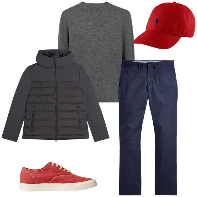 Outfit uomo - Total look #2341933. Stile Trendy per Tutti i giorni. Abbinamento con piumini, sneakers, pantaloni, cappelli, maglieria.