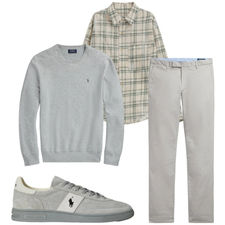 Outfit uomo - Total look #2341935. Stile Casual per Tutti i giorni. Abbinamento con camicie, maglieria, pantaloni, sneakers.