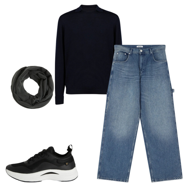 Outfit uomo - Total look #2341936. Stile Casual per Tutti i giorni. Abbinamento con jeans, sciarpe, sneakers, maglieria.
