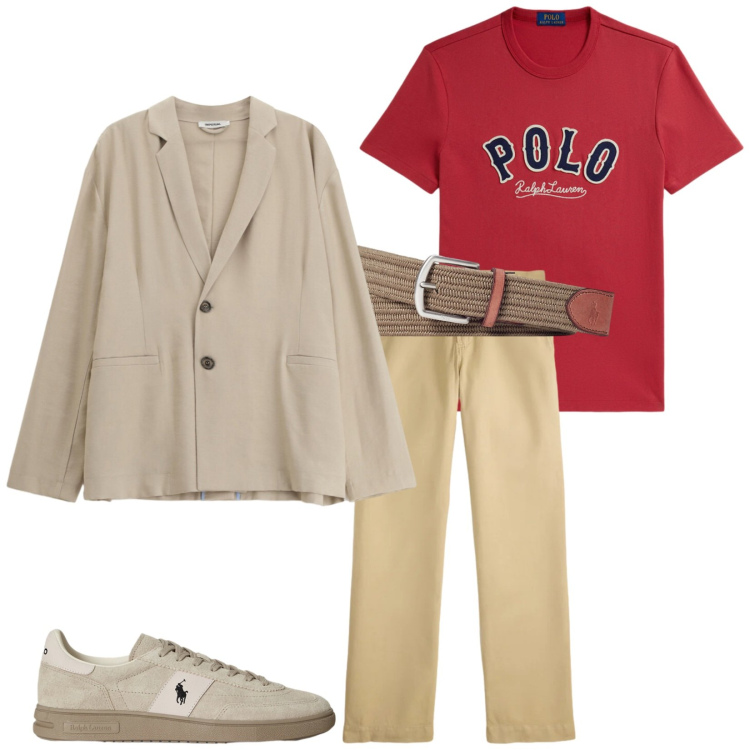 Outfit uomo - Total look #2341938. Stile Trendy per Serata speciale. Abbinamento con giacche, cinture, t-shirt, pantaloni, sneakers.
