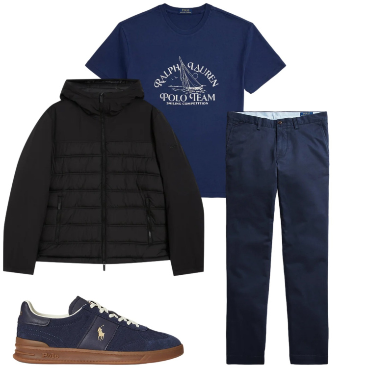 Outfit uomo - Total look #2341944. Stile Urban per Tutti i giorni. Abbinamento con piumini, sneakers, t-shirt, pantaloni chino.