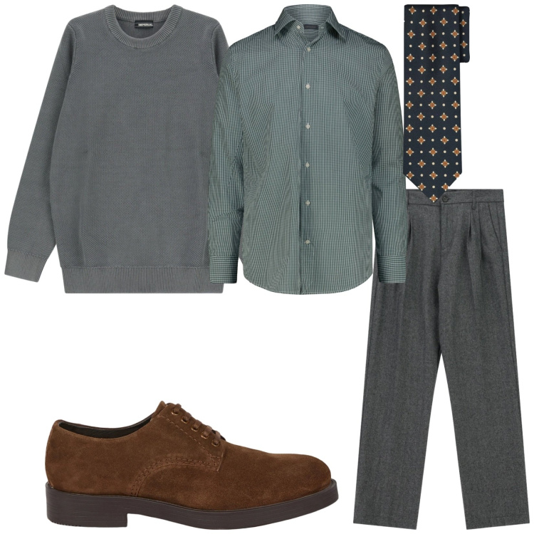 Outfit uomo - Total look #2341954. Stile Business/Elegante per Ufficio. Abbinamento con pantaloni, pullovers, scarpe stringate, camicie, cravatte.