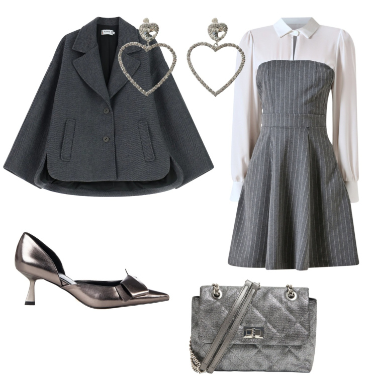 Outfit donna - Un S. Valentino con colori alternativi. Stile Glamour per Cerimonia. Abbinamento con borse a tracolla, orecchini, blazer, décolleté, vestiti corti.