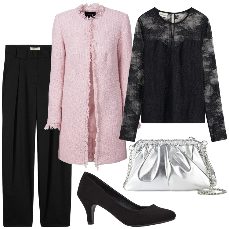 Outfit donna - Total look #2341971. Stile Chic per Serata fuori. Abbinamento con blazer, bluse, pantaloni, borse a tracolla, décolleté.