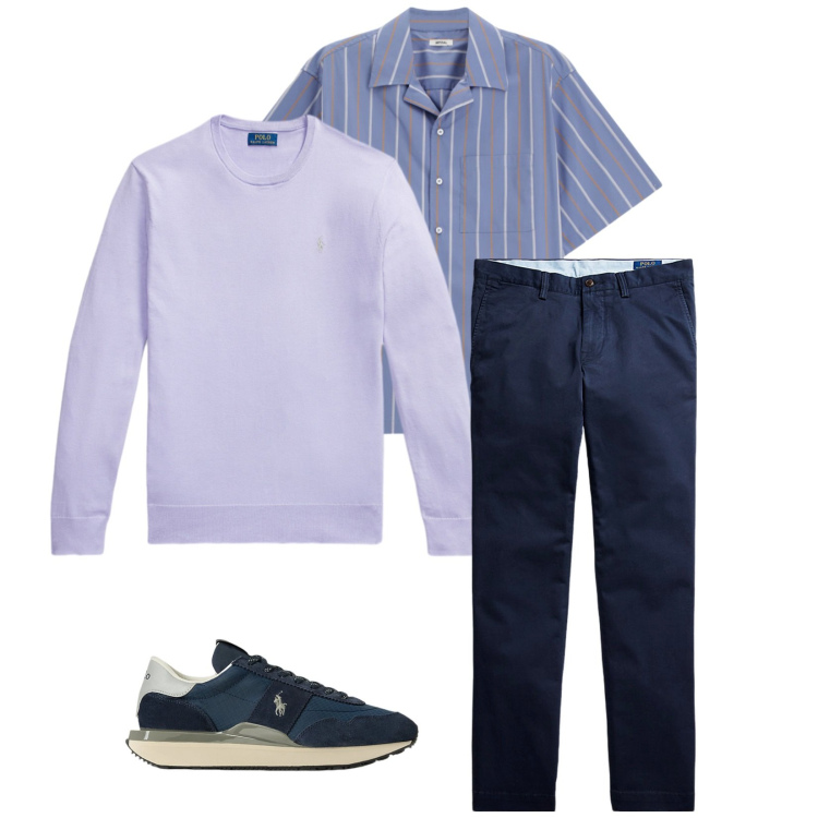 Outfit uomo - Total look #2342036. Stile Trendy per Ufficio. Abbinamento con camicie a manica corta, pantaloni, sneakers, maglieria.