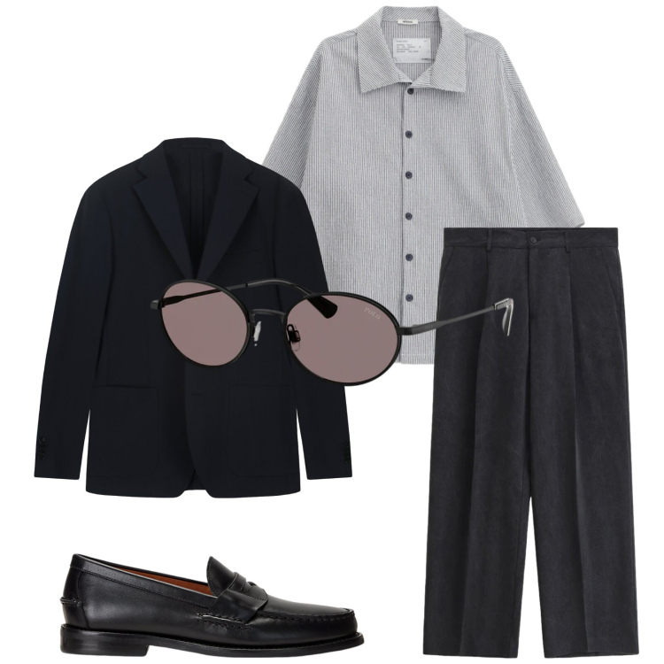 Outfit uomo - Total look #2342040. Stile Business/Elegante per Serata speciale. Abbinamento con camicie a manica corta, pantaloni, scarpe stringate, occhiali da sole, giacche.