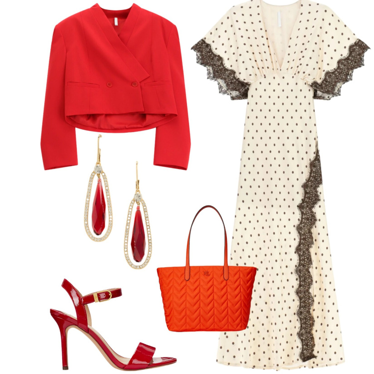 Outfit donna - Total look #2342044. Stile Vintage retrò per Cerimonia. Abbinamento con vestiti lunghi, blazer, borse tote, sandali col tacco, orecchini.