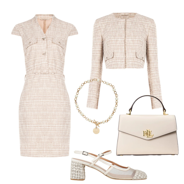 Outfit donna - Idea cerimonia primavera. Stile Bon Ton per Cerimonia. Abbinamento con décolleté, vestiti midi/longuette, blazer, borse a mano, collane.