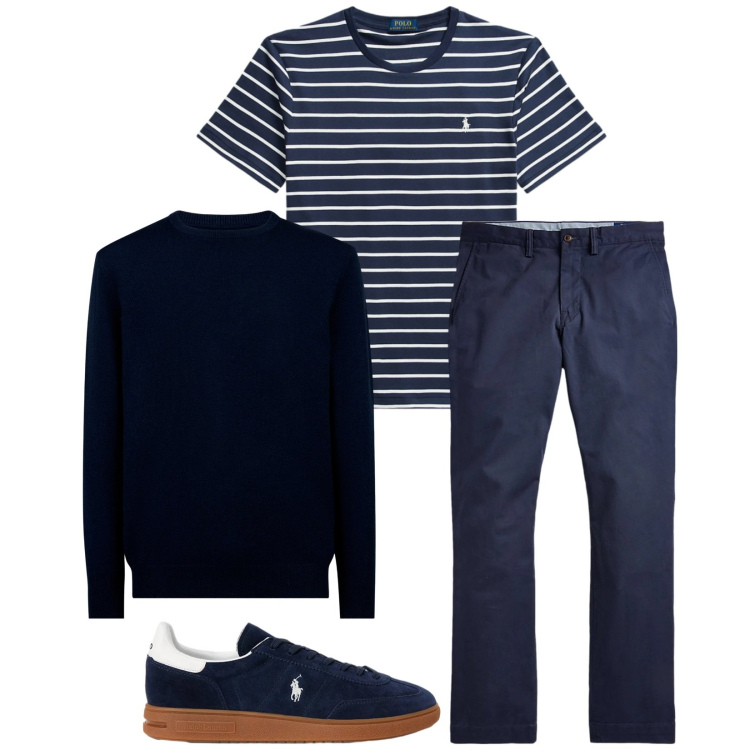 Outfit uomo - Total look #2342047. Stile Trendy per Tutti i giorni. Abbinamento con pantaloni, sneakers, t-shirt, maglieria.