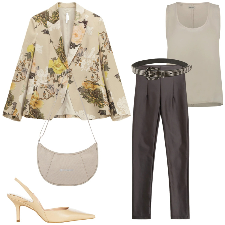 Outfit donna - Total look #2342214. Stile Romantica per Serata fuori. Abbinamento con blazer, cinture, pantaloni, borse a spalla, décolleté, top.