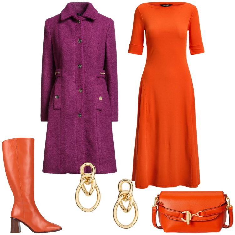 Outfit donna - Vitaminica. Stile Glamour per Tutti i giorni. Abbinamento con stivali, cappotti, vestiti, orecchini, borse a tracolla.