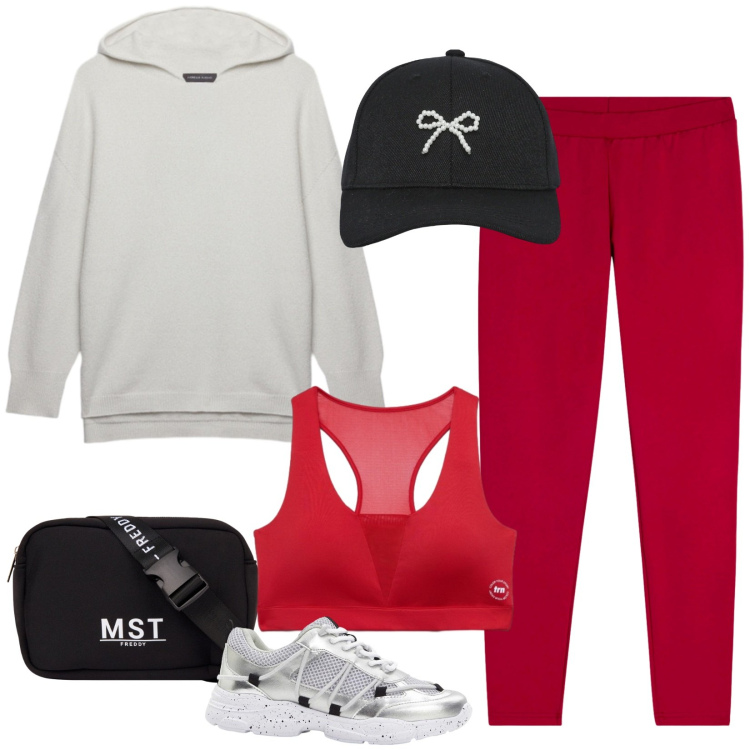 Outfit donna - Total look #2342261. Stile Basic per Sport. Abbinamento con sneakers, cappelli con visiera, top sportivi, felpe con cappuccio, leggings, borse sportive.