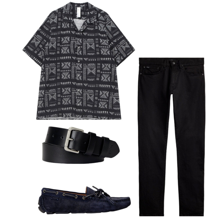 Outfit uomo - Total look #2342263. Stile Trendy per Serata speciale. Abbinamento con camicie a manica corta, scarpe stringate, cinture, jeans.