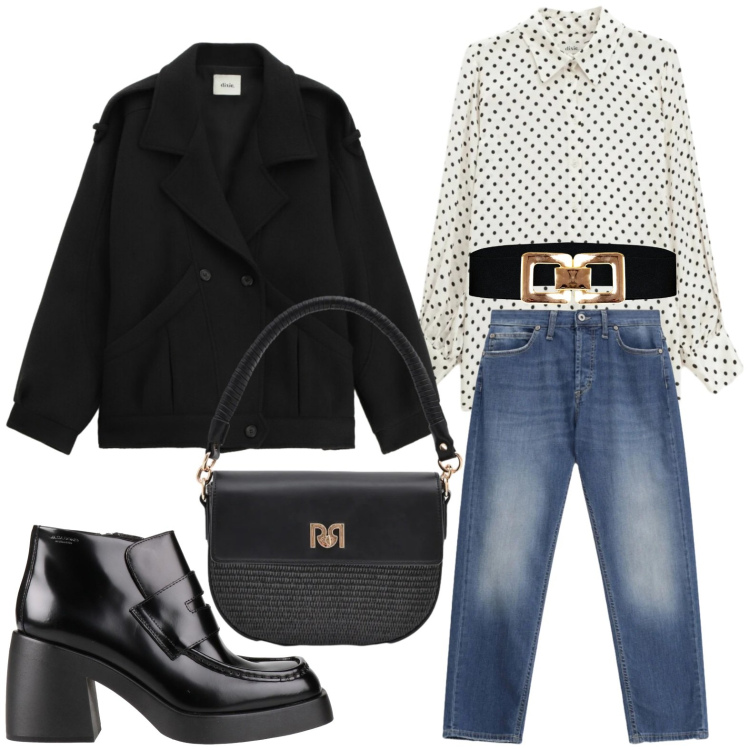 Outfit donna - Jeans in ufficio. Stile Casual chic per Ufficio. Abbinamento con stivaletti, jeans dritti, borse a spalla, cinture, camicie, blazer.