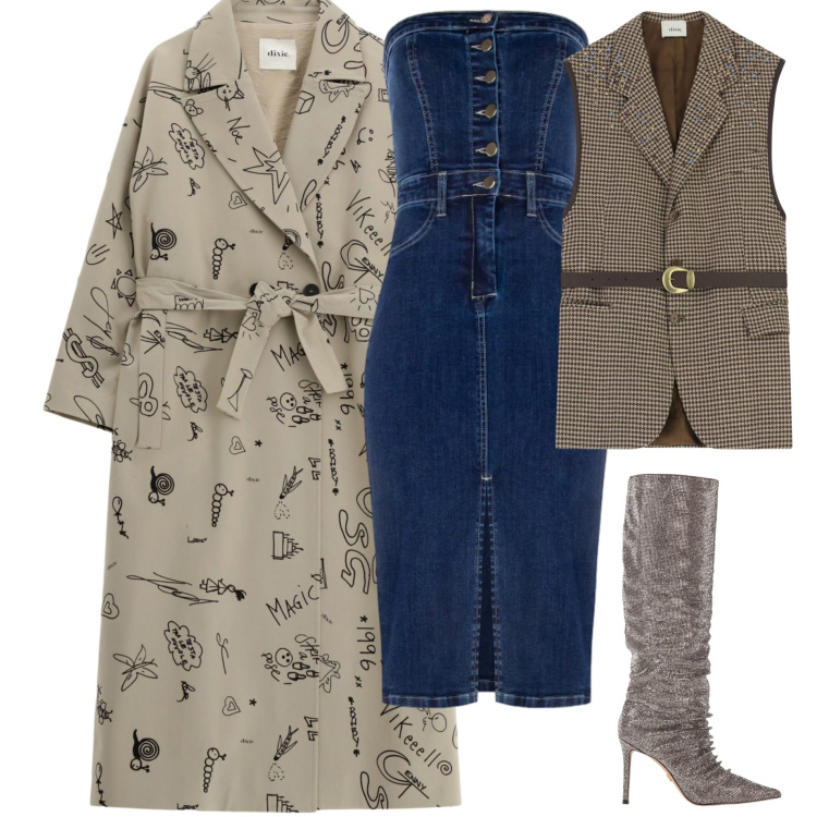 Outfit donna - Cut -out. Stile Glamour per Serata fuori. Abbinamento con stivali, gilet, cappotti, vestiti a tubino.