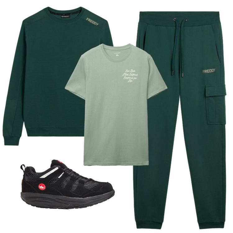 Outfit uomo - Total look #2342318. Stile Casual per Sport. Abbinamento con sneakers, t-shirt, felpe, pantaloni cargo.