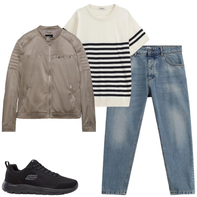 Outfit uomo - Febbraio. Stile Urban per Tutti i giorni. Abbinamento con sneakers, jeans, maglieria, giacche.
