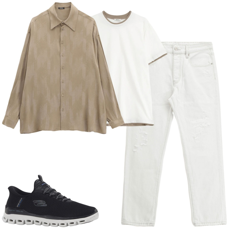 Outfit uomo - City. Stile Urban per Tutti i giorni. Abbinamento con sneakers, camicie, t-shirt, jeans dritti.