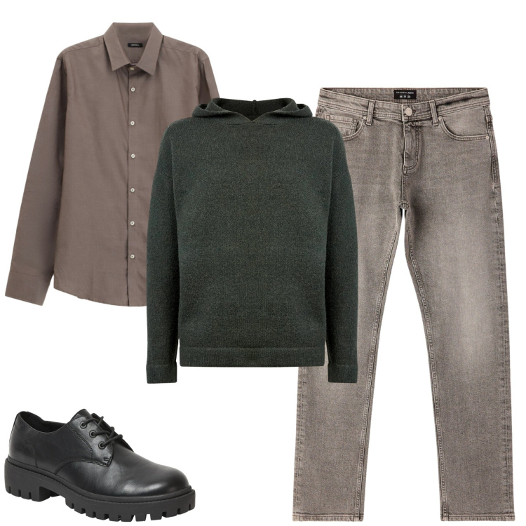 Outfit uomo - Febbraio. Stile Urban per Tutti i giorni. Abbinamento con scarpe stringate, jeans, camicie, maglieria.