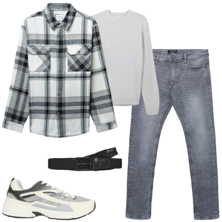 Outfit uomo - Febbraio. Stile Casual per Tutti i giorni. Abbinamento con cinture, maglieria, cappotti, sneakers, jeans skinny.