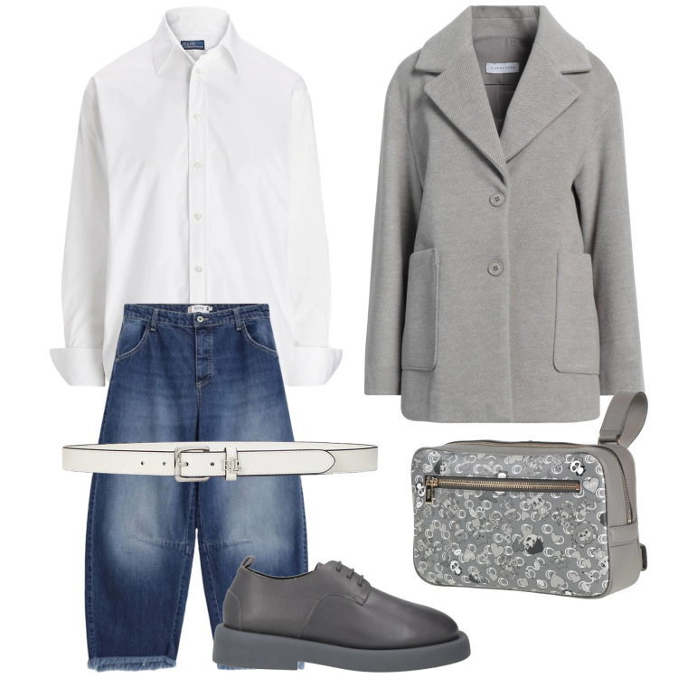 Outfit donna - Total look #2342380. Stile Urban per Tutti i giorni. Abbinamento con cappotti, marsupi, scarpe stringate, jeans, cinture, camicie.