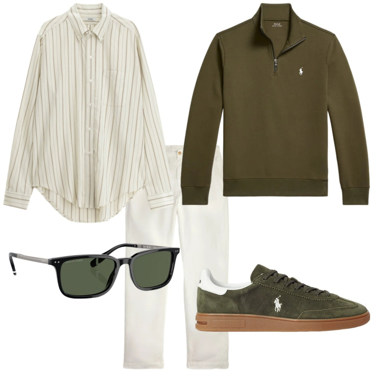 Outfit uomo - Total look #2342384. Stile Trendy per Tutti i giorni. Abbinamento con camicie, occhiali da sole, sneakers, pullovers, pantaloni.