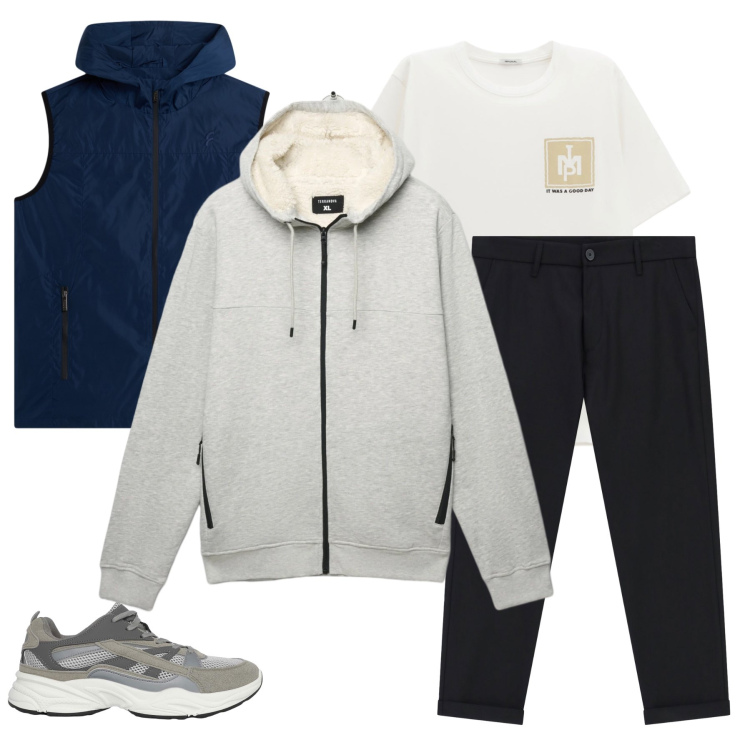Outfit uomo - Urban Layers. Stile Urban per Tutti i giorni. Abbinamento con pantaloni, t-shirt, sneakers, felpe con cappuccio, piumini.