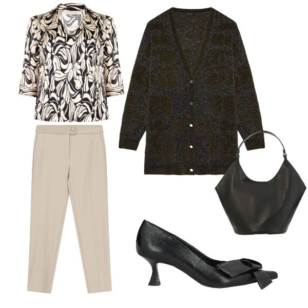 Outfit donna - Total look #2342399. Stile Casual chic per Tutti i giorni. Abbinamento con décolleté, pantaloni, cardigans, borse a spalla, bluse.