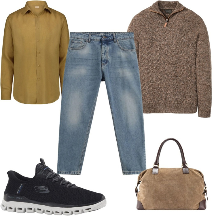 Outfit uomo - Total look #2342406. Stile Trendy per Tutti i giorni. Abbinamento con maglieria, sneakers, jeans, camicie, borse sportive.