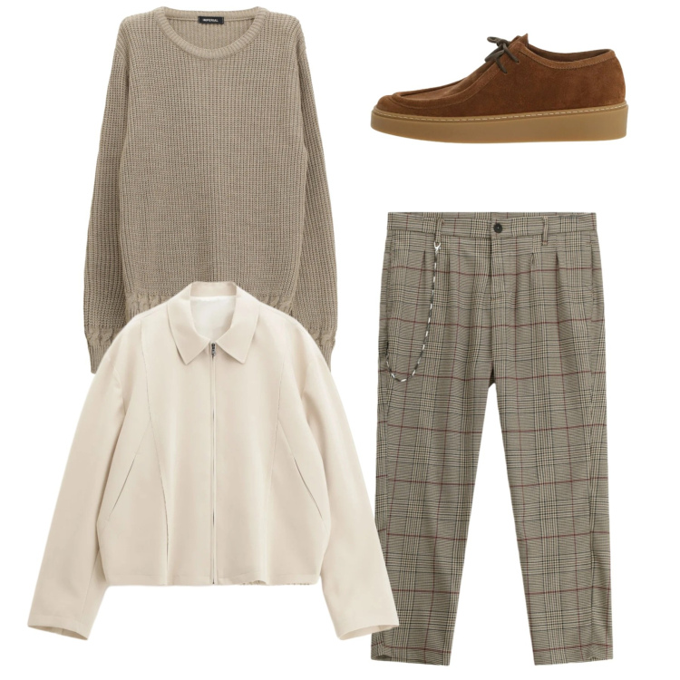 Outfit uomo - Tessuti che scaldano. Stile Trendy per Tutti i giorni. Abbinamento con cappotti, maglieria, pantaloni, scarpe stringate.