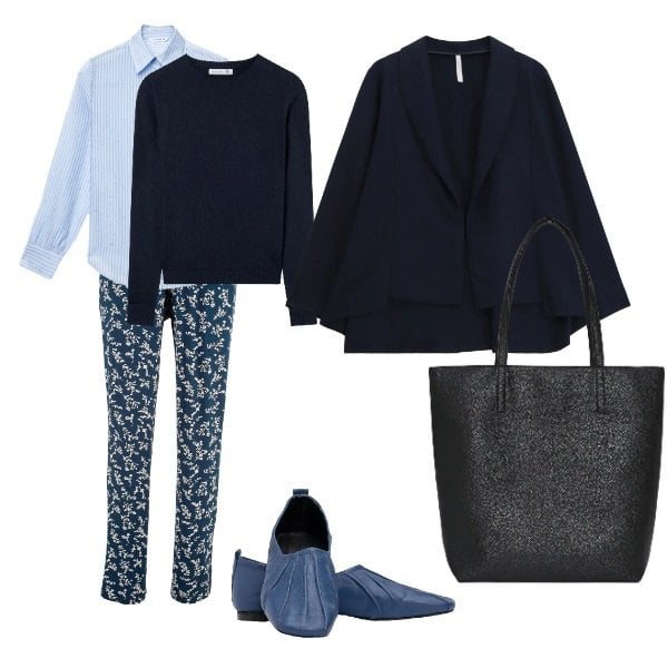 Outfit donna - Total look #2342453. Stile Basic per Tutti i giorni. Abbinamento con pantaloni, camicie, maglieria, borse tote, blazer, ballerine.