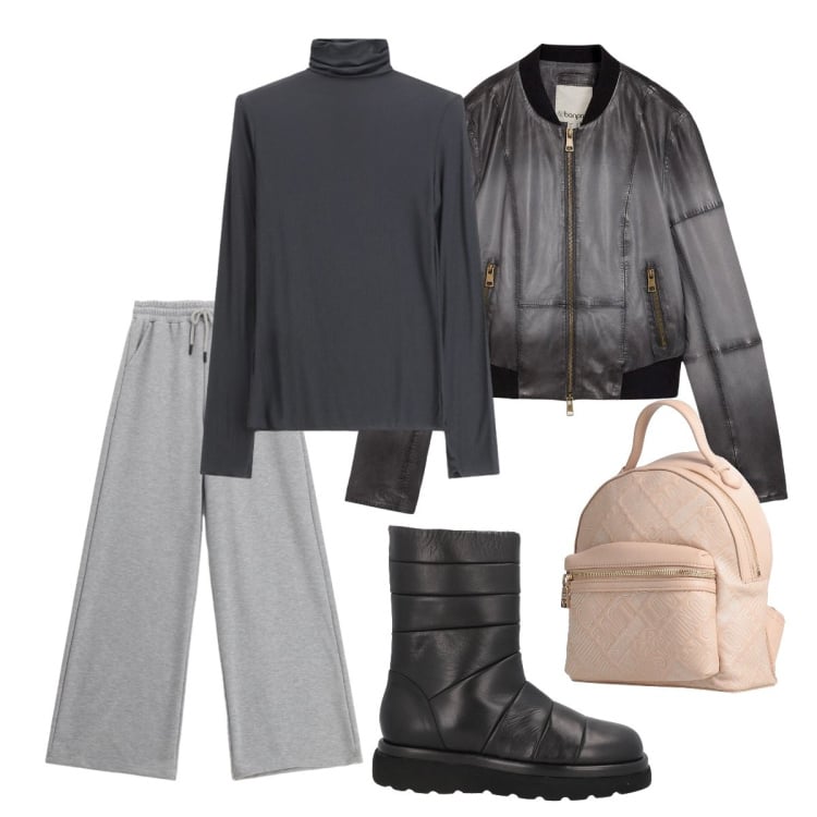 Outfit donna - un tocco ricercato al look quotidiano. Stile Minimal per Tutti i giorni. Abbinamento con zaini, stivaletti, blazer, pantaloni, t-shirt.