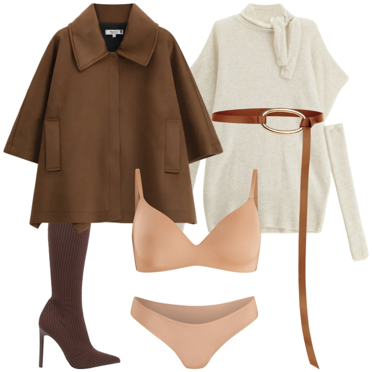 Outfit donna - Total look #2342465. Stile Trendy per Serata fuori. Abbinamento con stivali sopra il ginocchio, vestiti lunghi, cappotti, reggiseni a balconcino, culotte, cinture.