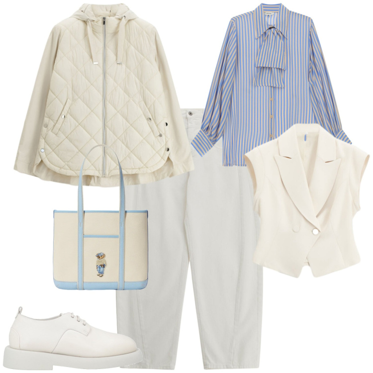 Outfit donna - Sporty chic ogni giorno. Stile Sporty chic per Tutti i giorni. Abbinamento con scarpe stringate, gilet, jeans, camicie, giacche, borse tote.