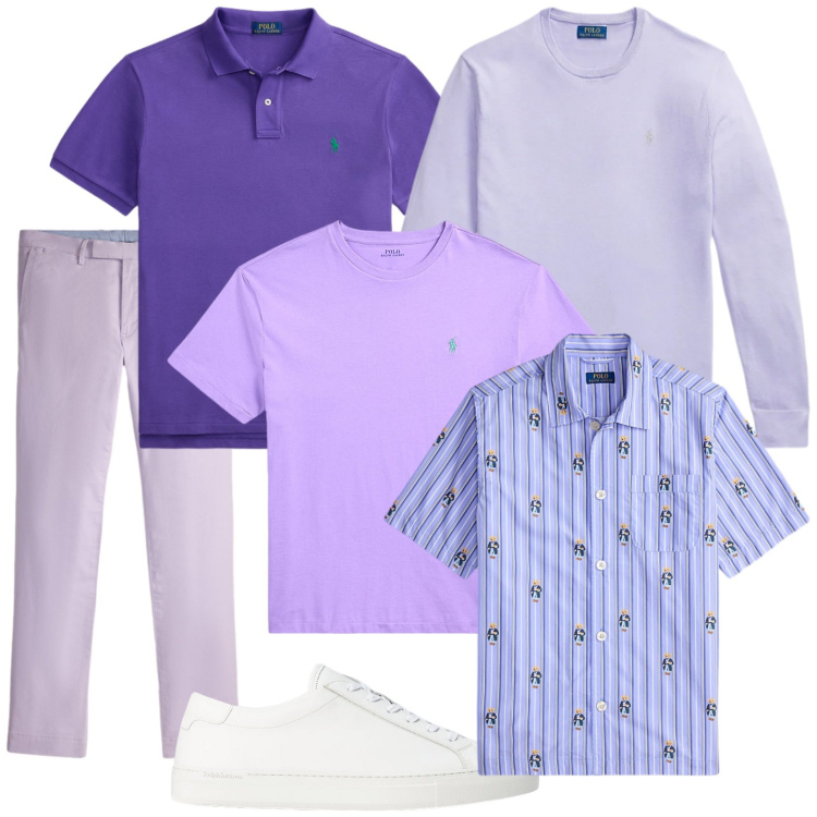 Outfit uomo - Viola. Stile Casual per Tutti i giorni. Abbinamento con sneakers, t-shirt, camicie a manica corta, maglieria, pantaloni, polo.