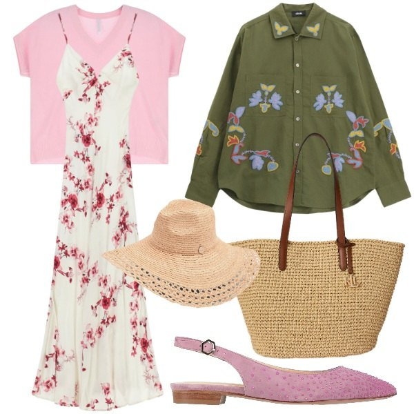 Outfit donna - Flower Power. Stile Etnico per Tutti i giorni. Abbinamento con ballerine, t-shirt, vestiti lunghi, blazer, cappelli, borse tote.