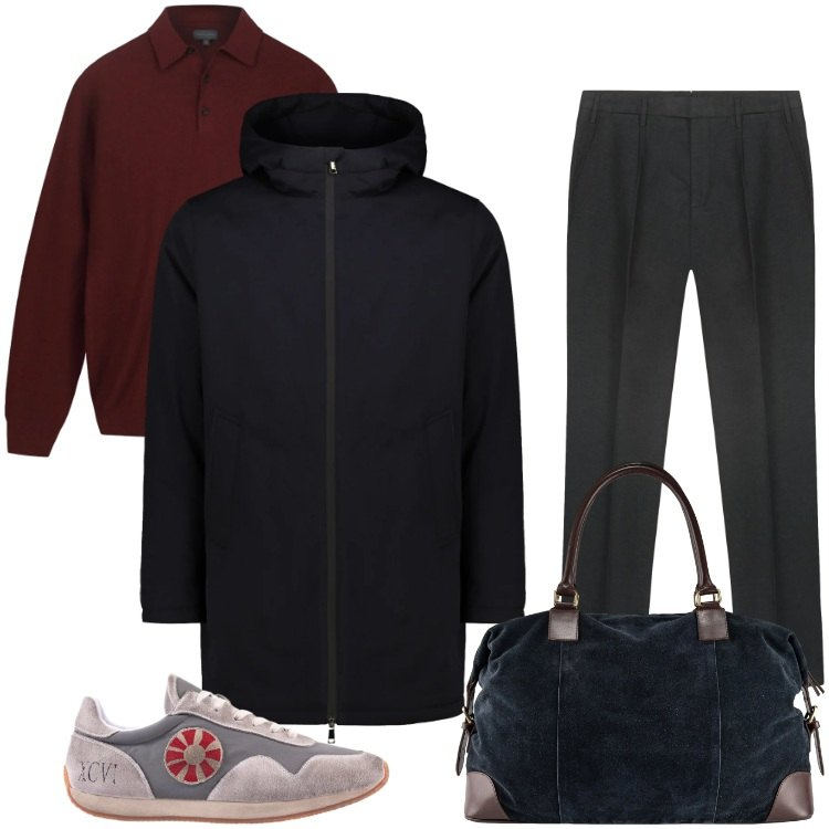 Outfit uomo - Total look #2342495. Stile Urban per Tutti i giorni. Abbinamento con parka, borse sportive, sneakers, pantaloni, maglieria.