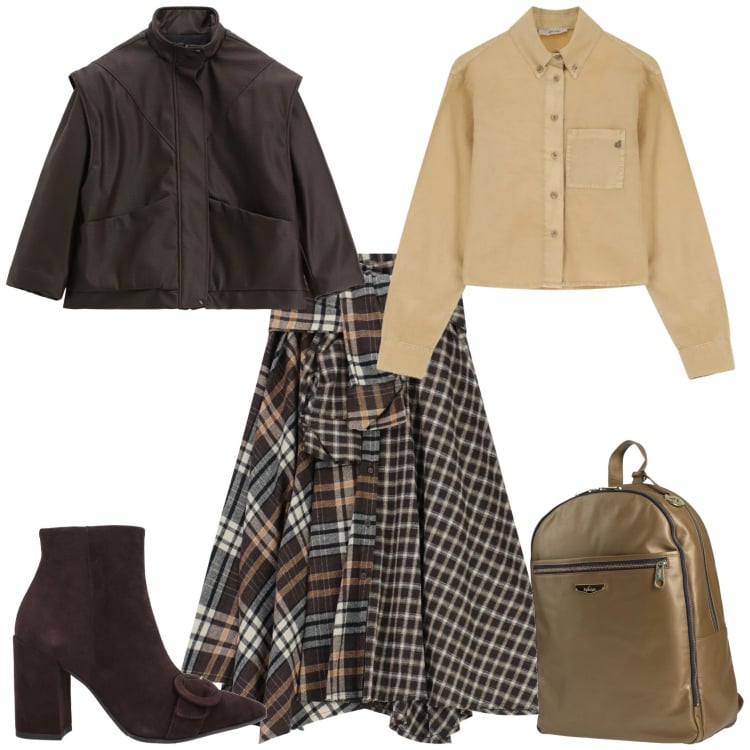 Outfit donna - Casual chic ufficio tempo libero. Stile Casual chic per Ufficio. Abbinamento con zaini, stivaletti, camicie, gonne lunghe, blazer.