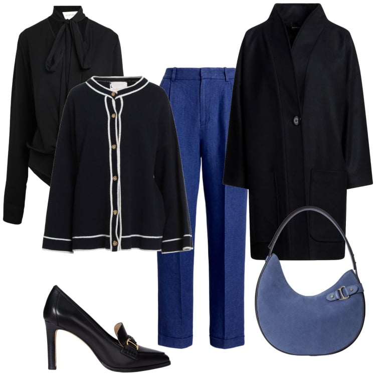 Outfit donna - Ancora febbraio. Stile Bon Ton per Ufficio. Abbinamento con cappotti, cardigans, body, borse a spalla, pantaloni, décolleté.