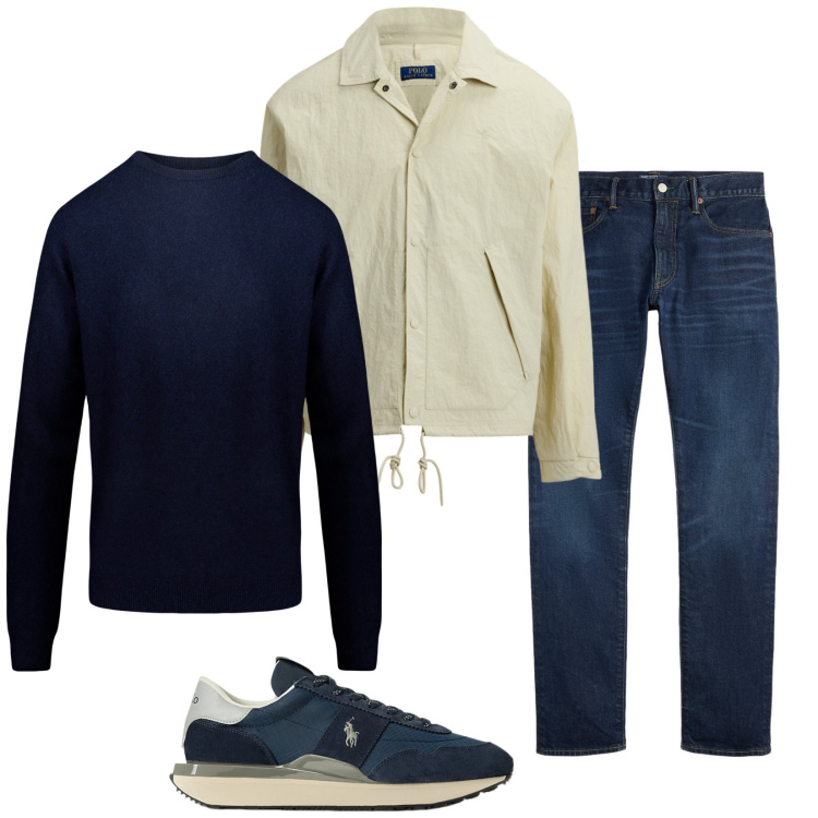 Outfit uomo - In jeans. Stile Casual per Tutti i giorni. Abbinamento con sneakers, jeans, giacche sportive, maglieria.