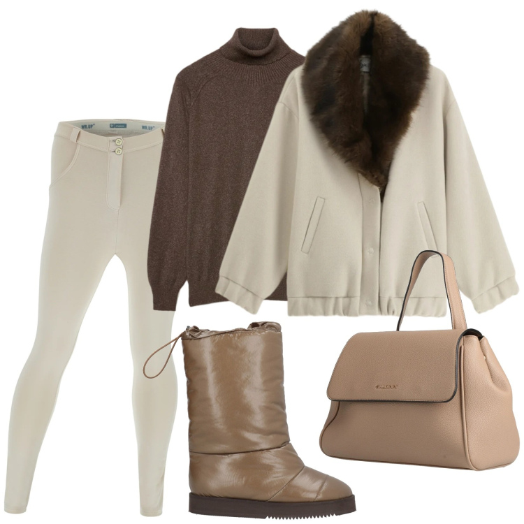 Outfit donna - Baita. Stile Casual chic per Tutti i giorni. Abbinamento con zaini, stivali da neve, maglieria, cappotti, pantaloni skinny.