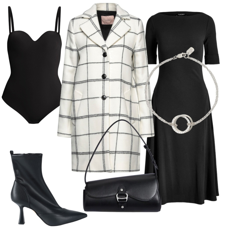 Outfit donna - Versatile. Stile Chic per Serata fuori. Abbinamento con cappotti, stivaletti, body, braccialetti, vestiti, borse a spalla.