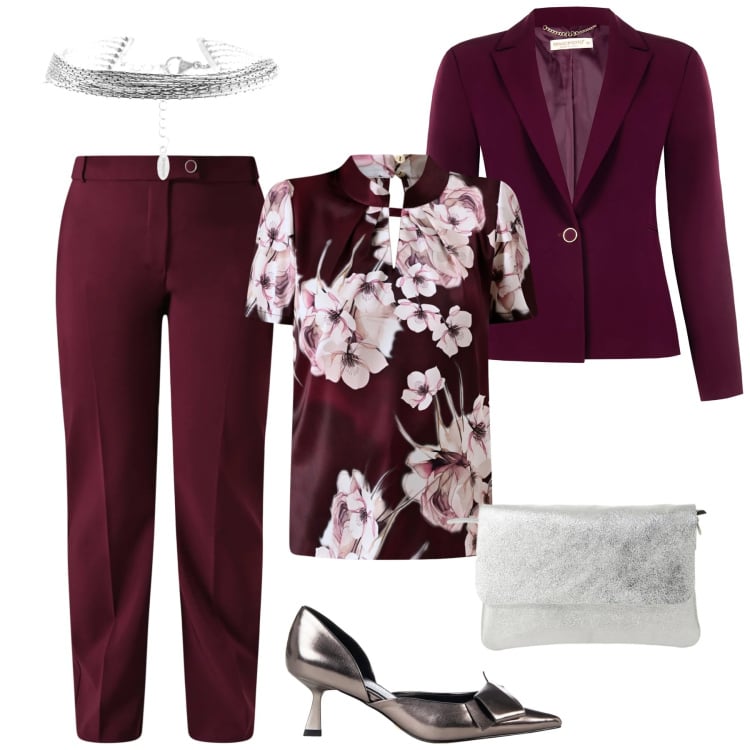 Outfit donna - Sopra la 50. Stile Chic per Cerimonia. Abbinamento con borse a spalla, braccialetti, blazer, bluse, pantaloni, décolleté.