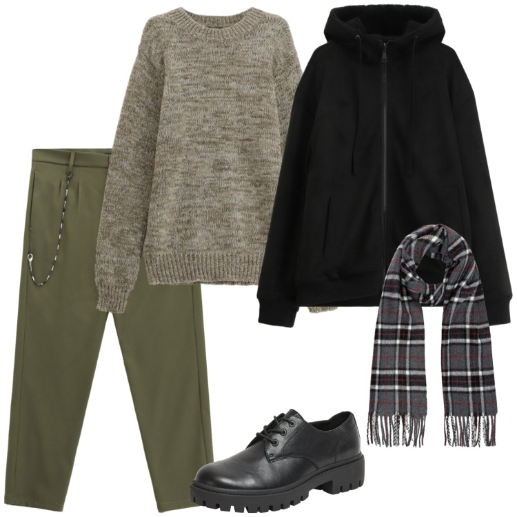 Outfit uomo - Total look #2342560. Stile Casual per Tutti i giorni. Abbinamento con maglieria, bomber, pantaloni, scarpe stringate, sciarpe.